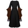 Renaissances Costume Gothic Lace Up Maxi Dress Medieval Dress with Trumpet Sleeves Wickeds Witch Costumes for Womens