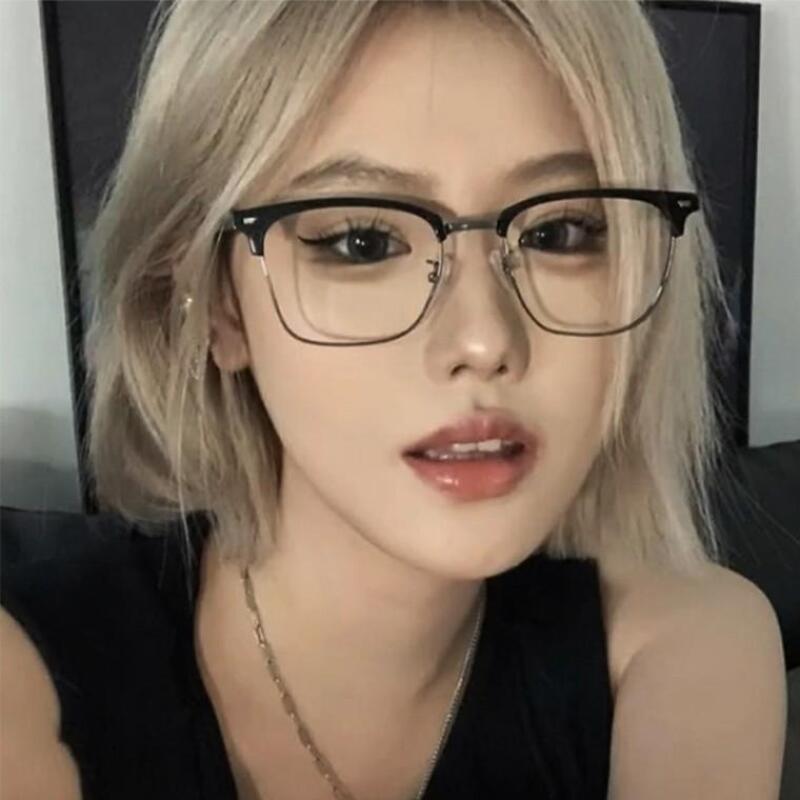 Half-rimmed glasses with blue light blocking 1.5-inch horn-rimmed glasses - black silver