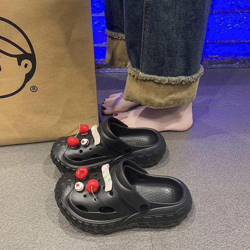 Tire sole hole shoes women wear new summer non-slip beach sandals bag head slippers