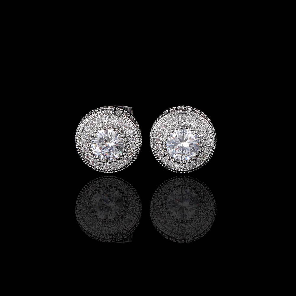 Pendientes Redondos de Circonita Completa Hip-Hop Joyería de Nicho de Alta Gama Aguja de Plata 925 Pendientes para Hombre