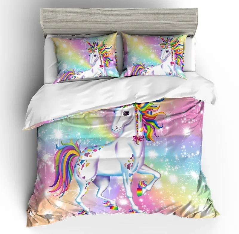 

Young Girls Unicorn Soft Duvet Cover Set Ful Quen Sized Dimensions Warm Comforter Cover Children Kids Beding Set Carton Soft Microfiber Bedspread 137*191cm Double