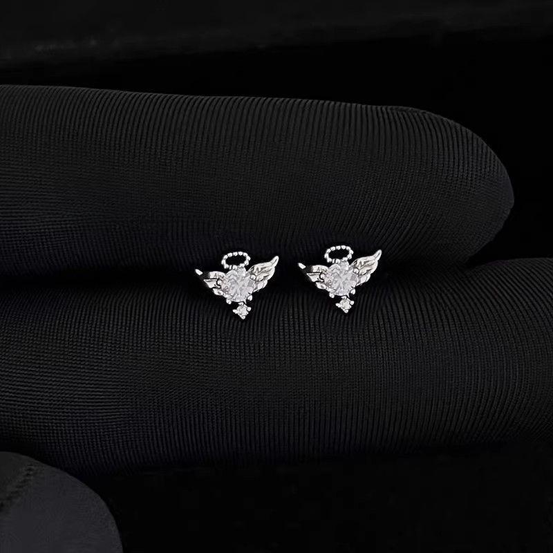 Shiny Angel Wing Earrings Women Personality Ear Bone Stud Jewelry