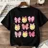 Girls Bow Baseball Heart Cartoon Print Crewneck Short Sleeve Tee, Stretchy Comfort Summer Outdoor Sports Top for Big Kids
