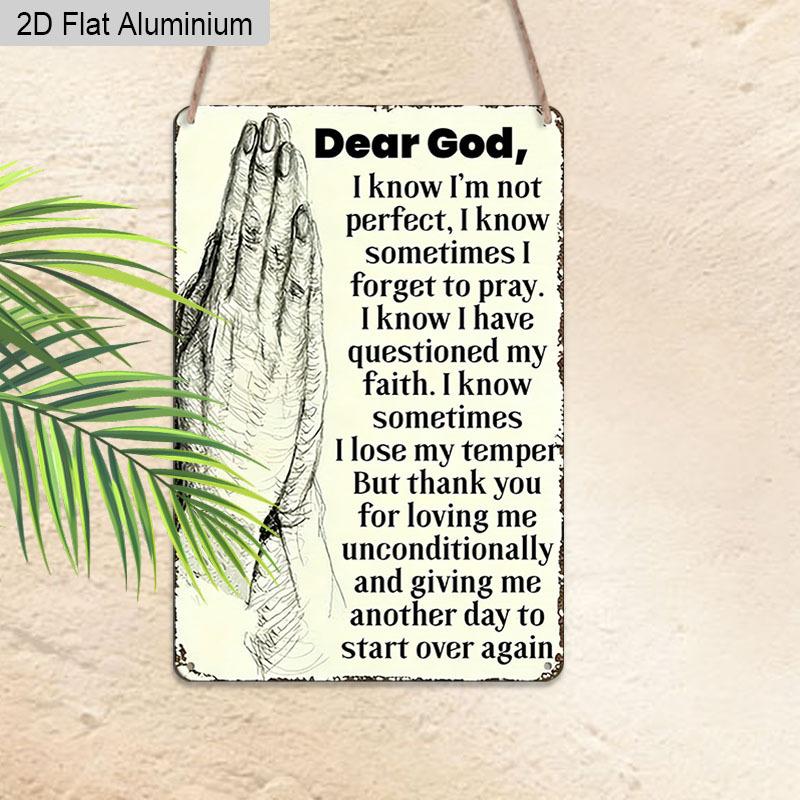 2D Flat, 1pc Vintage Christian Aluminium Wall Art Sign "Dear God, I Know I'm Not Perfect"- 8"x12" Aluminium Rustic Home & Church Decor, Heartfelt