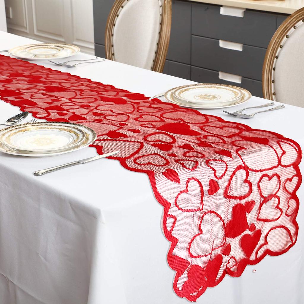 1Pc Valentine's Day Love Lace Table Flag Placemat Set Wedding Red Wine Bottle Festive Tablecloth Home Decoration