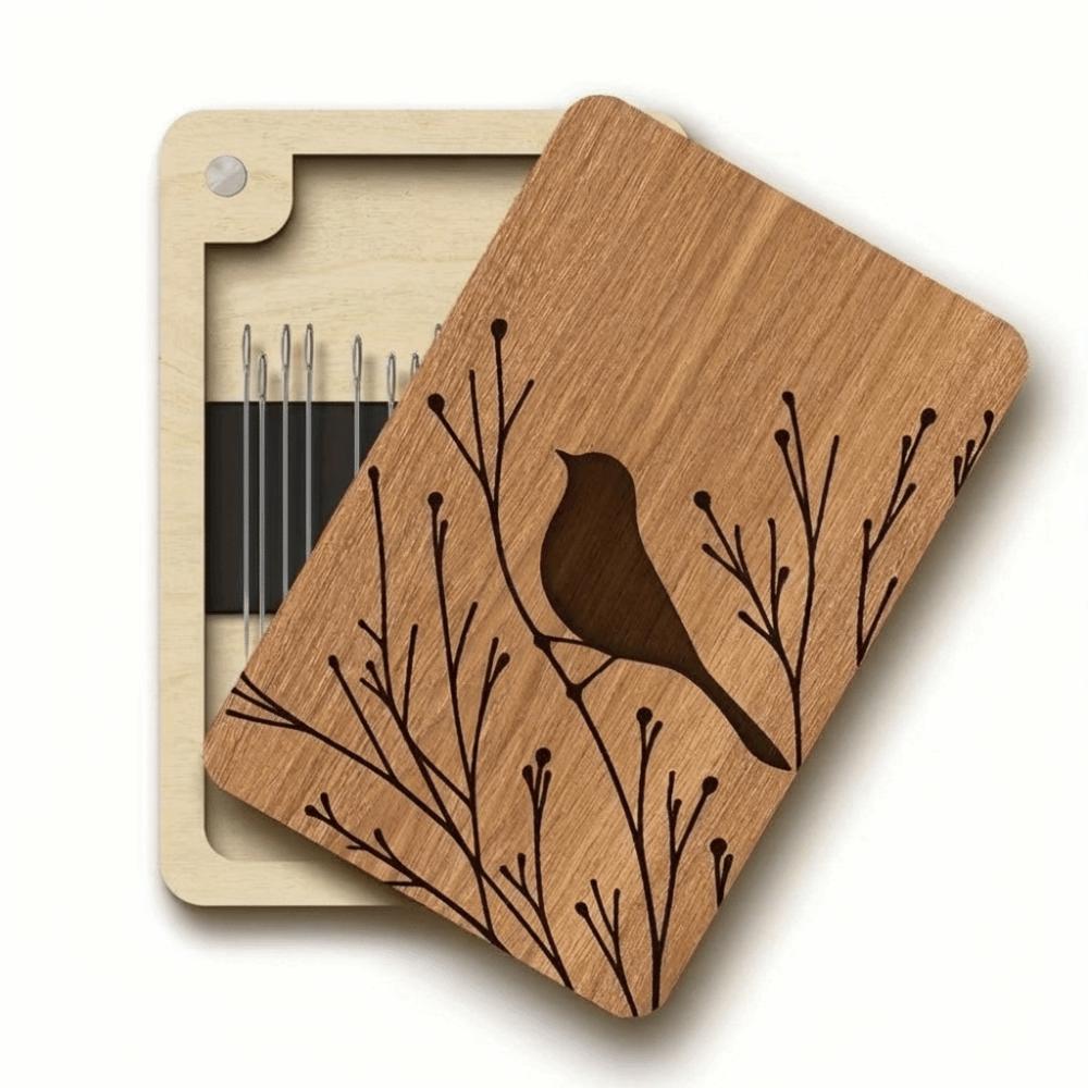 Wooden Material Wooden Magnetic Needle Box Turmeric Color Durable Construction Sewing Tool Organization Box Universal Size