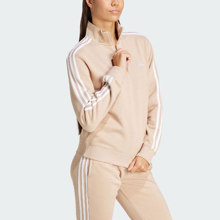 Adidas Essentials Viertel-Reißverschluss Sweatshirt Color Block Sportlich Lässig Stehkragen Damen Sweatshirt Hellbraun IR6066