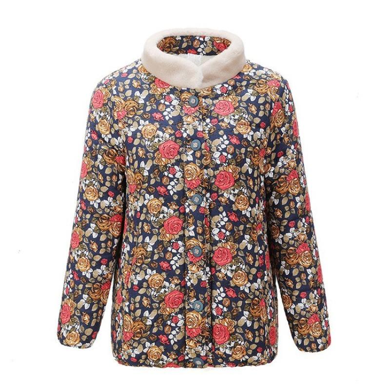 

Новая зимняя одежда бархатная утолщенная с цветочным принтом хлопковая одежда теплая хлопковая одежда хлопковая куртка зимняя куртка женская 5XL [recommended 150-80kg] хаки