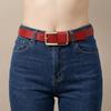 Solid Color Thin Waist Belt Metal Buckle Women Waistband Fashion Genuine Leather Belt  Daily
