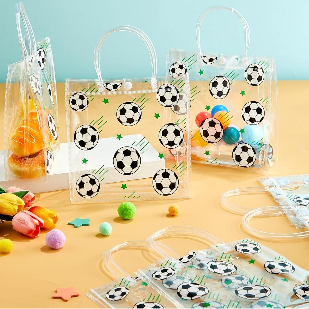 12 Pezzi Sacchetti Regalo Calcio in PVC Trasparente con Manici Sacchetti a Tema Sportivo all'Ingrosso Sacchetti per Dolcetti Sacchetti Avvolgimento Regalo Squadra Borse Tote a Tema Calcio