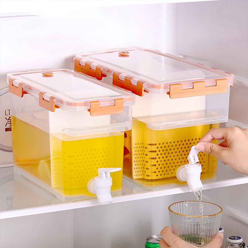 3.5/6L Fridge Drink Dispenser Large Capacity Cold Water Bucket Leakproof Refrigerator Beverage Dispenser for Home Kitchen Office