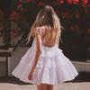 Women's Spaghetti Strap Tiered Ruffle Mini Cake Dress Loose Square Neck Cotton Sundress