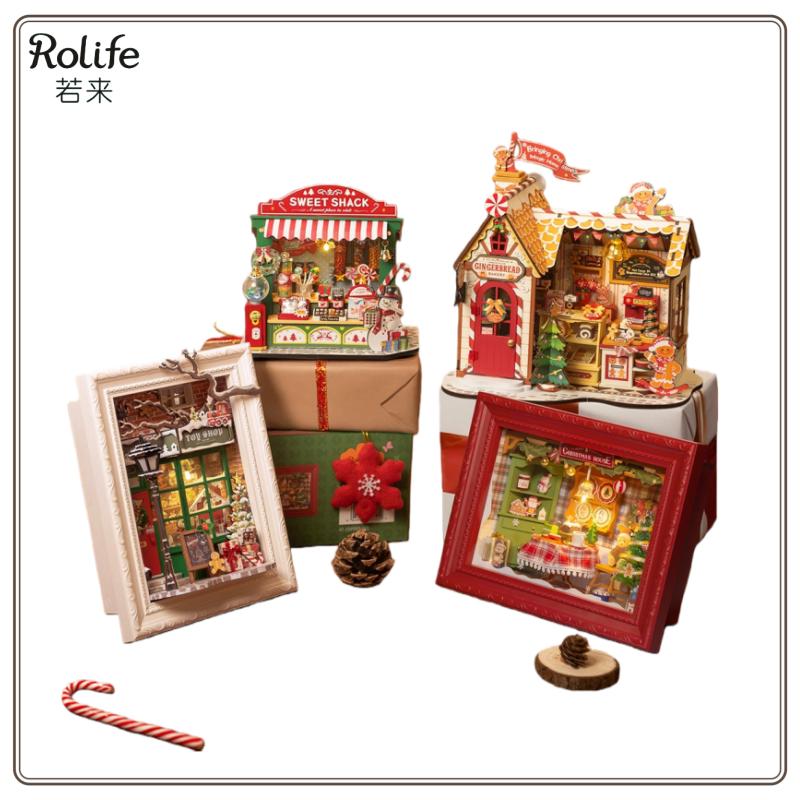 NEW Original RolifeDIY Christmas Candy Stall Small House Miniature Handmade Assembly House Model Building Blocks New Year Gift