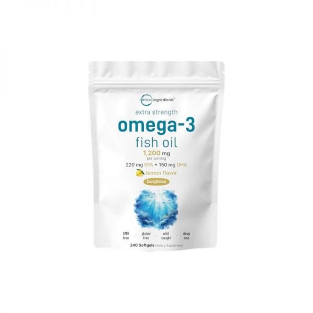 Micro Ingredients Ultra-Powerful Omega 3 Fish Oil Supplement 1 200mg Serving 240 pcs Lemon Flavored Burplis Essential Fatty Acid EPA 220mg