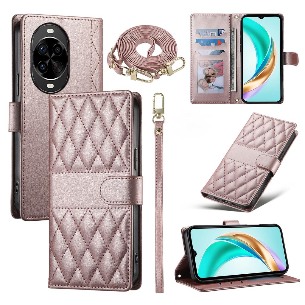 For Huawei Nova 14 Pro 5G Case Rhombus Stitching Wallet Stand Leather Phone Cover with Long/Short Strap