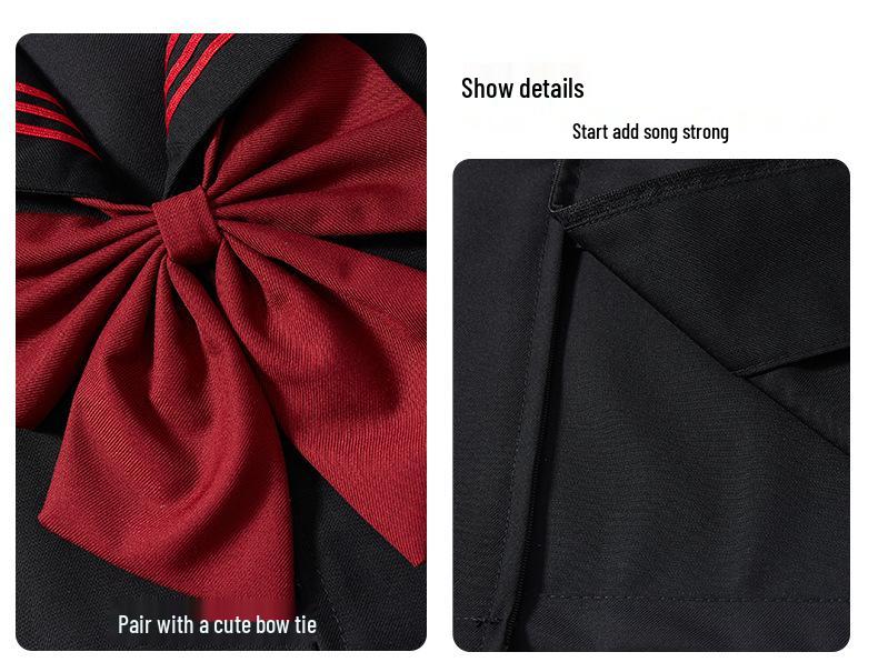 Rotes dreiteiliges japanisches JK-Uniform-Set - Langärmliger klassischer Akademie-Stil mit kurzem Rock