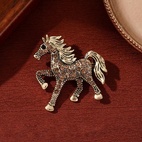 Retro Horse Brooch Rhinestone Inlaid Horse Pin Zodiac Year Animal Brooch Men Women Suit Accessory for Handbag Clothes Decoration
