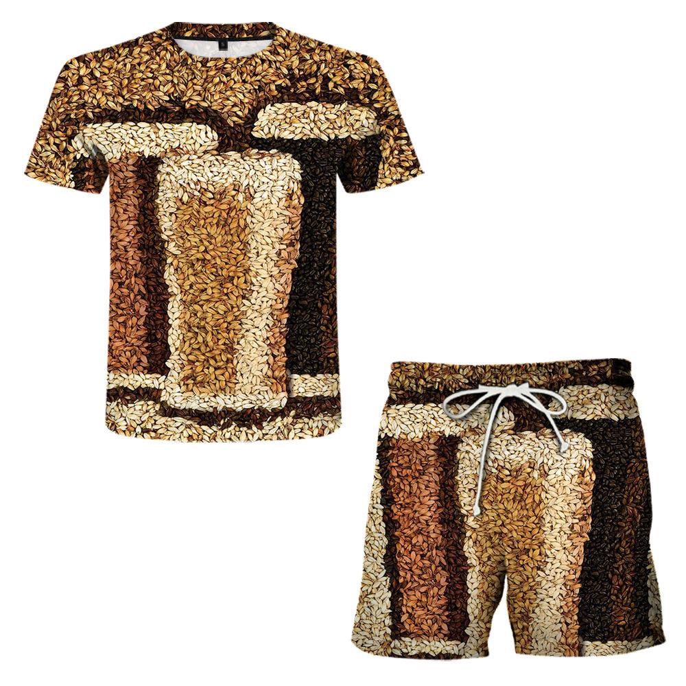 

Чоловічі футболки з короткими рукавами Шорти Костюми-двійки Чоловіча мода Пивні комплекти з 3D-друком 6XL