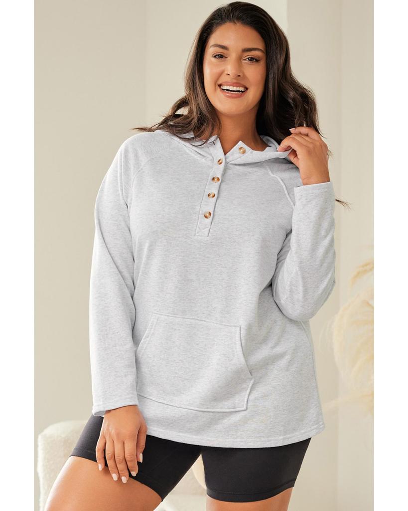 Azura Exchange Kangaroo Pocket Henley Button Hoodie