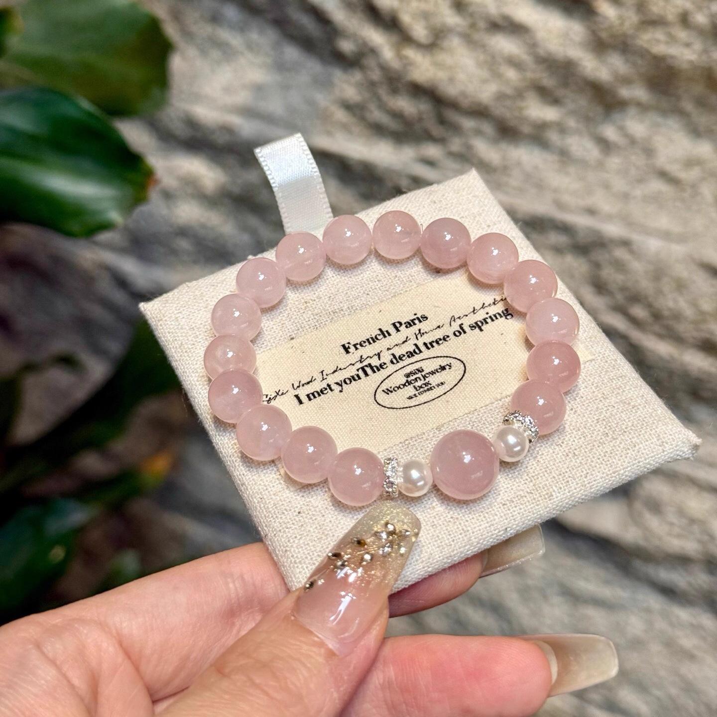 

Natural pink crystal bracelet for women, new Chinese style with shell beads, pink peach blossom traditional Chinese bracelet, light luxury and trendy Pink crystal10-12mm-Coppe