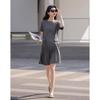 Demana Casual Style Women's Round Neck Pleated A-Line Midi Dress with Pockets