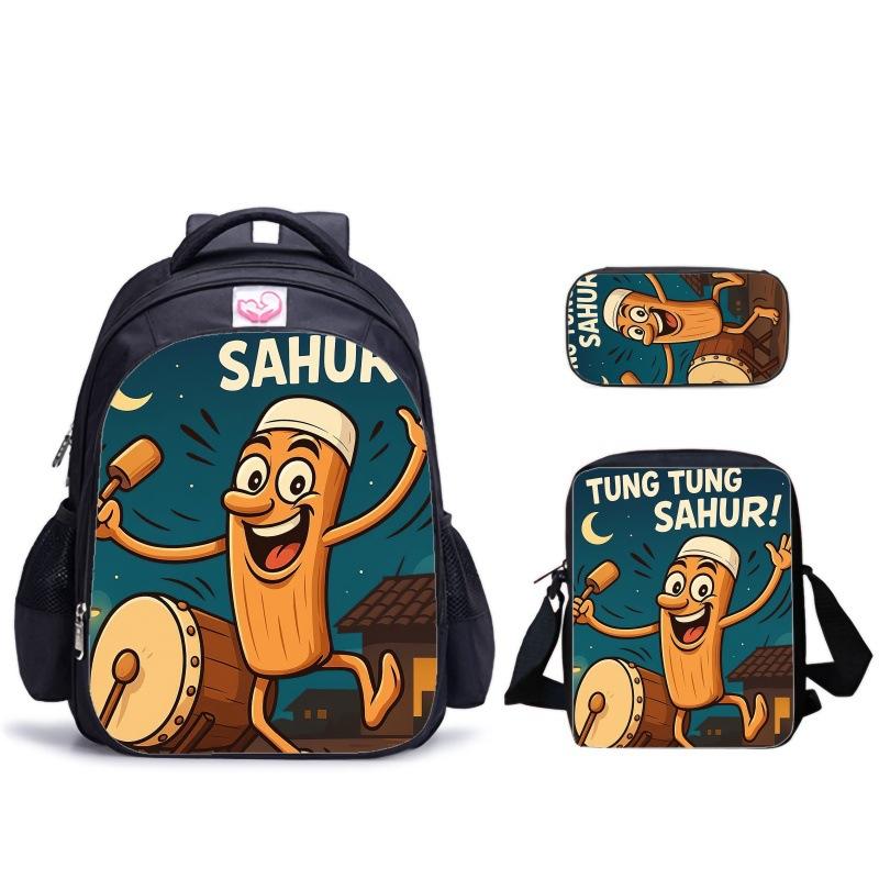 Haijing Houten Stokman Kinder Schooltas Schoudertas Etui Combinatieset Rugzak Ondersteuning