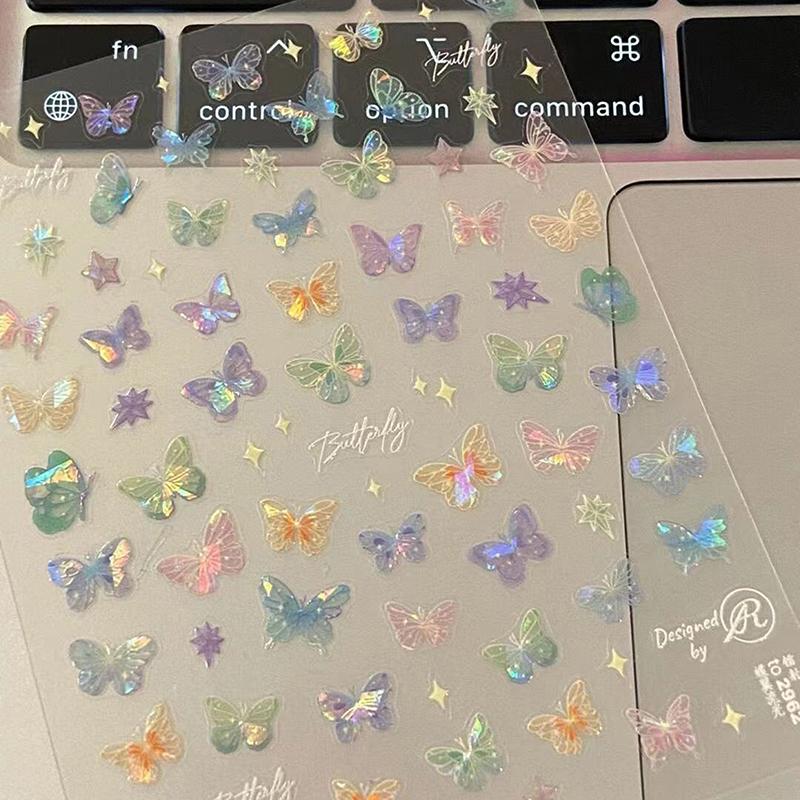 

1Pcs 5D Glitter Butterfly Nail Stickers Kawaii Aurora Butterfly Nail Art Charms Decorations Decals Diy Manicure Adhesive Patch