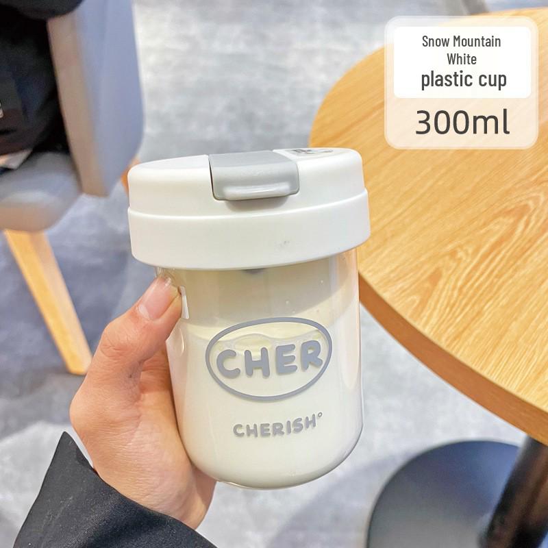 

Simple Cute Portable Mini Plastic Water Bottle with Straw for Students & Couples 300mL