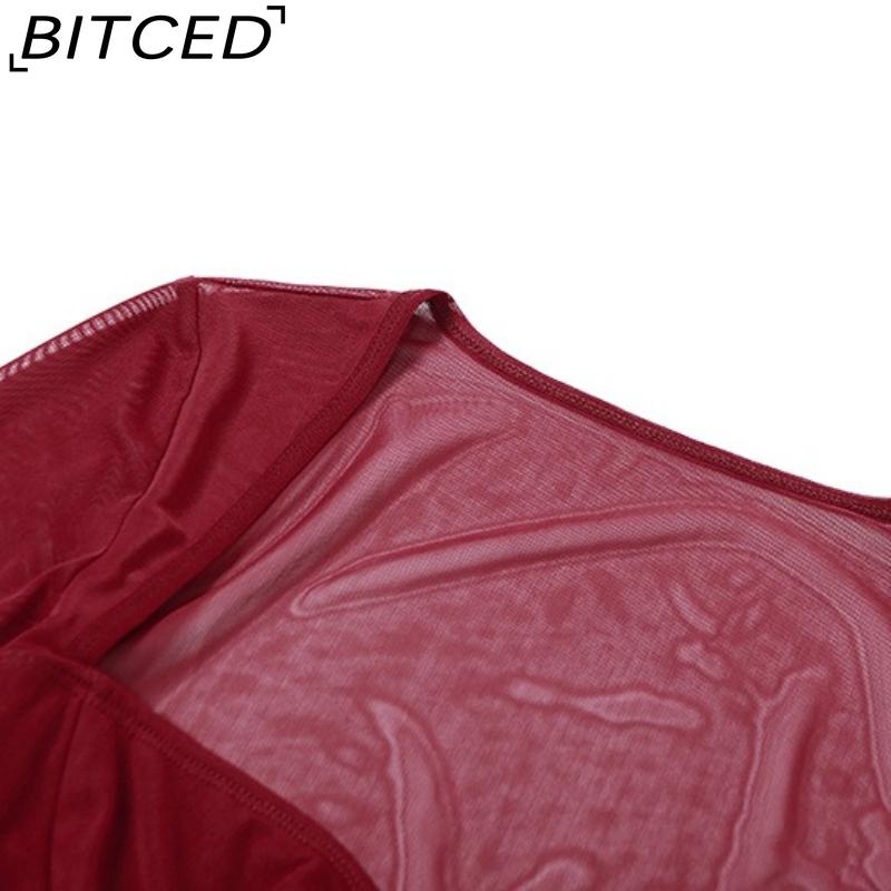 BITCED Autumn Women's Solid-Colour Slim-Fit Cropped Streetwear Square-Neck Long-Sleeved Top