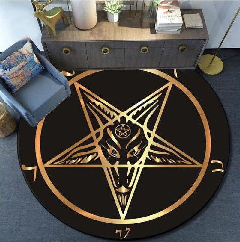 Skull Satanic Goat Pentagram Wing Demon Version Carpet Round Rugs Non-slip Area Rug for Living Room Bedroom Foot Pad Decoration