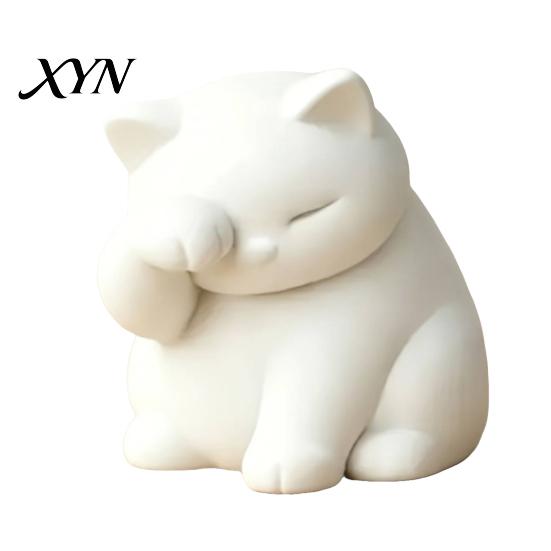 Space-saving Desk Decor Cat Ornament, 3D Printed Decompression Decoration, Matte Texture Mood-lifting Figure Face Covering for Desktop Ornament