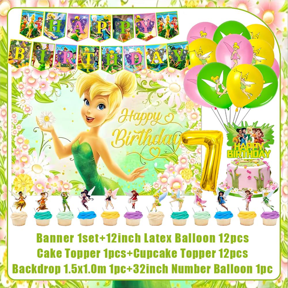 Peter Pan Tinker Bell Birthday Party Decoration Cake Topper Balloon Princess Forest Elf Background Banner Boy Girl Gifts