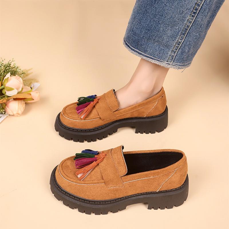 Shoes for Women High Quality Slip on Women's Pumps Autumn Round Toe Suede Outdoor Casual Chunky Heels Large Size Loafers