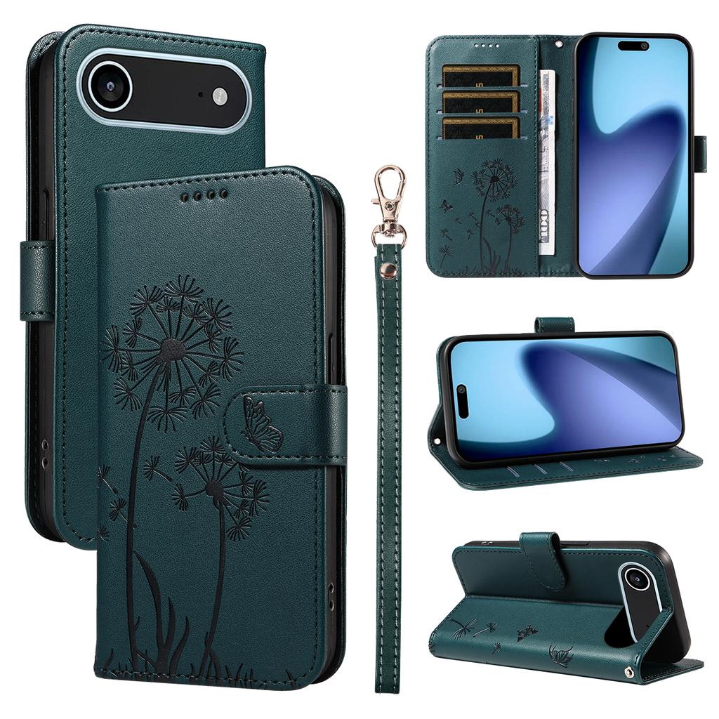 For iPhone 17 Air Leather Wallet Case with Strap Dandelion Imprint Phone Stand Cover