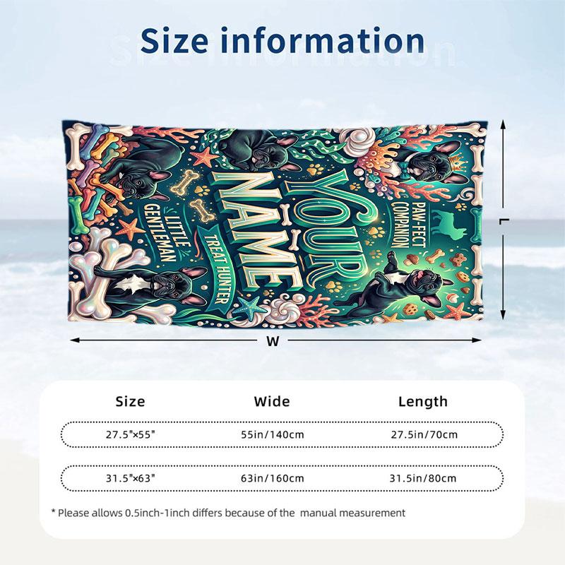Dog Theme Beach Towel Personalized Custom Name & Text Soft Quick Dry Beach Towel for Swimming Travel