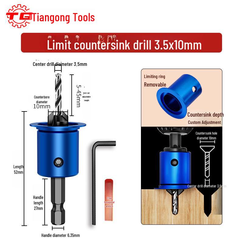 Tiangong Hex Shank 90° Countersink Drill Bit for Flat Bottom Self-Tapping Screws