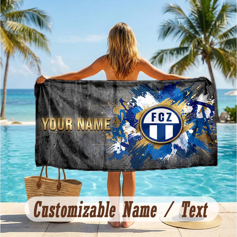 Custom Text Beach Towel, Soft Absorbent Swimming Multi-use TowelFC Zürich