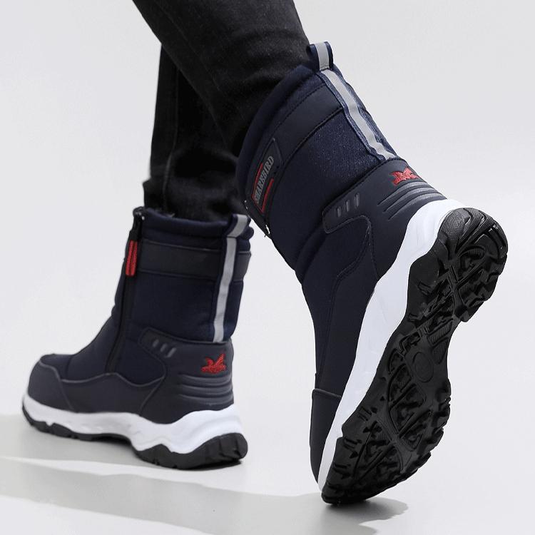 Men's Snow Boots With Fur Lined Waterproof Outdoor Anti-Slip Walking Ankle Booties for Male Winter Warm Comfortable Work Fleece Zipper Mid-Calf Boots