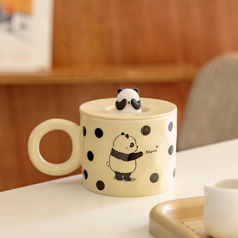 Cute Ceramic Mug with Lid - Heart Bear Design
