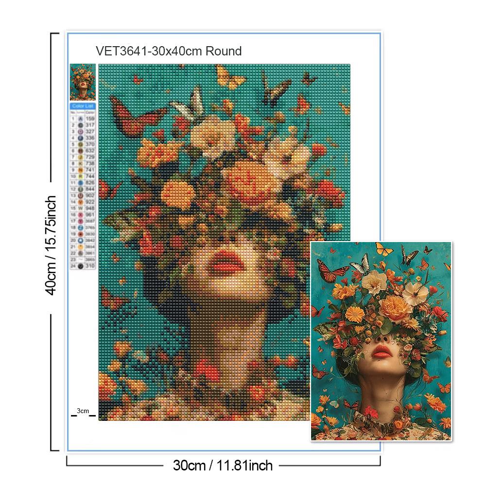 5D DIY New Diamond Painting Women Flowers Butterflies Full Square Round Diamond Mosaic Embroidery Kit Rhinestone Home Art Decor