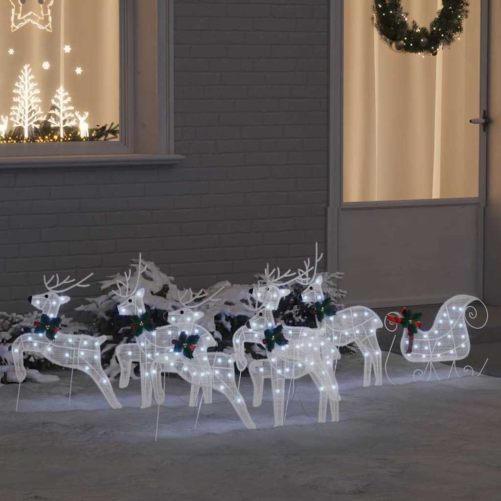 vidaXL LED Deer Set 7 pcs White Fabric
