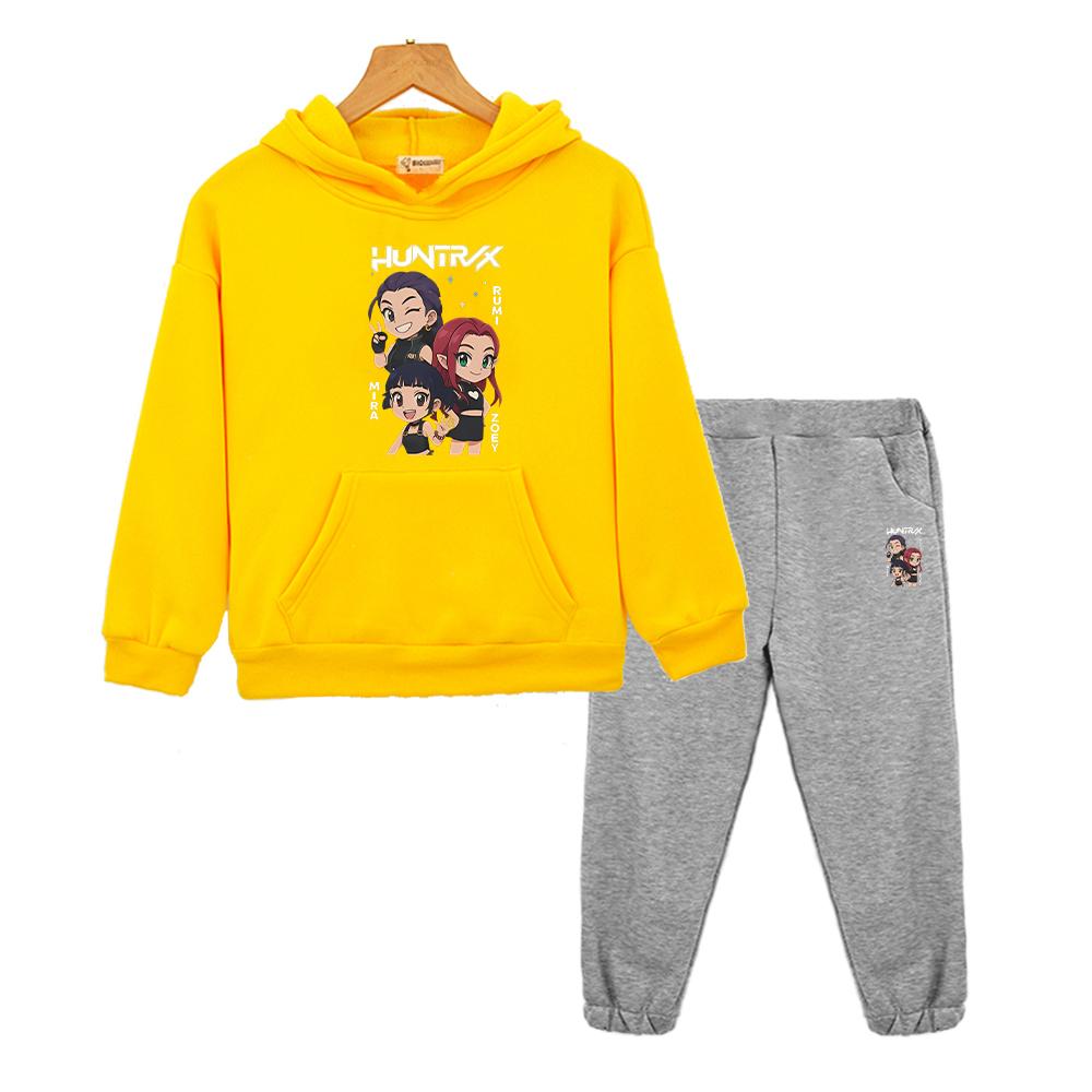 Kpop Demon Hunters Autumn Hoodie Fleece Sweatshirt Jacket 2pcs pullover+Pants Boys Girls Hooded Spors Sets Kids Boutique Clothes