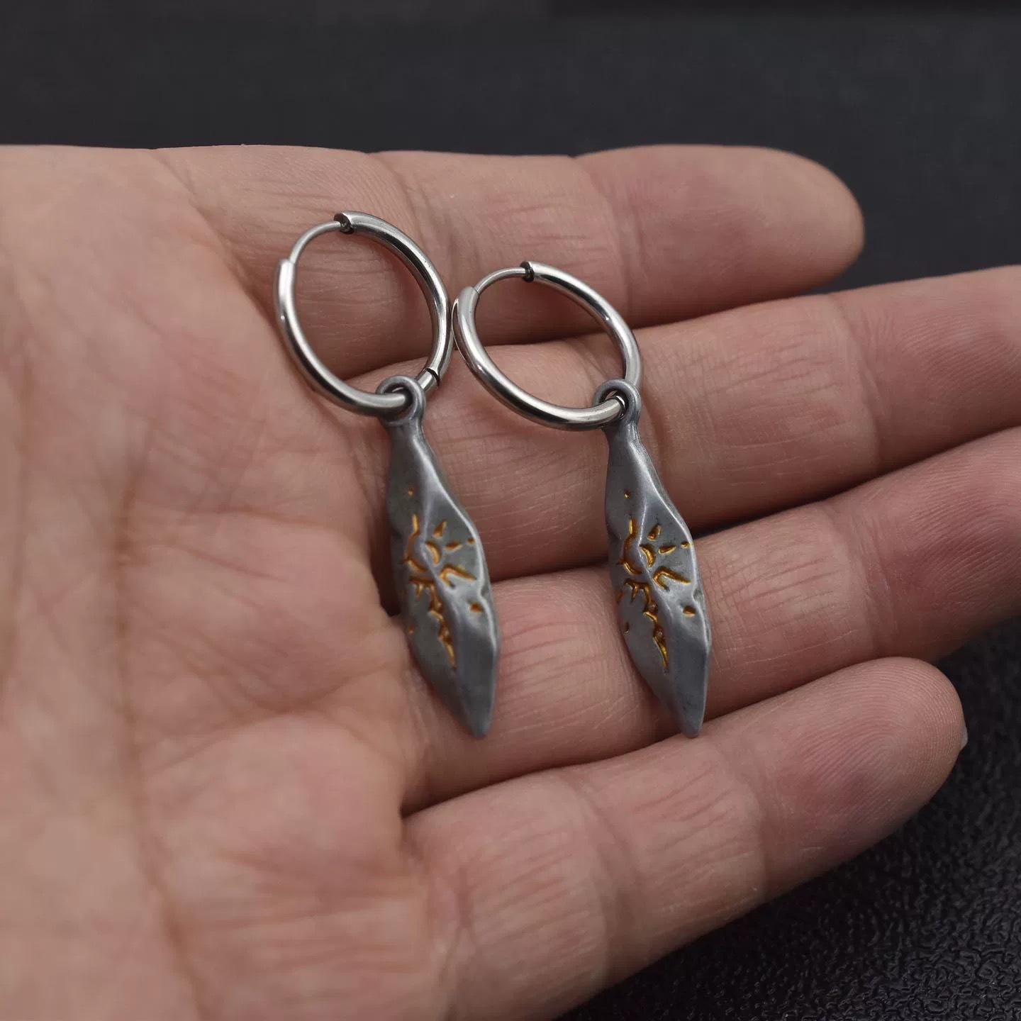 

Retro Wish Stone Sun Pattern Silver Color Irregular Meteorite Design Dangle Earrings for Men Women Ethnic Hoop Earrings Jewelry