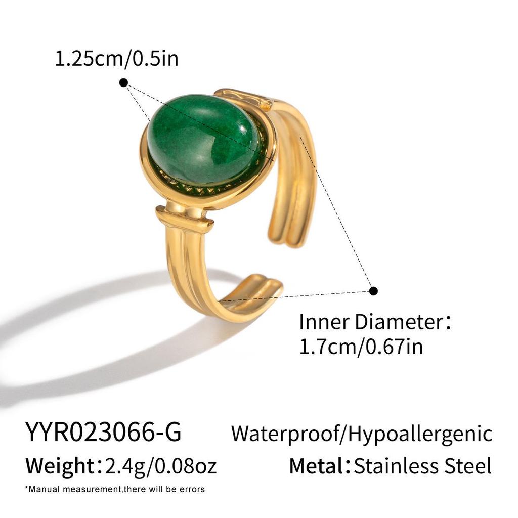 Xia Ling Retro INS Style 18K Gold Plated Natural Stone Open Ring