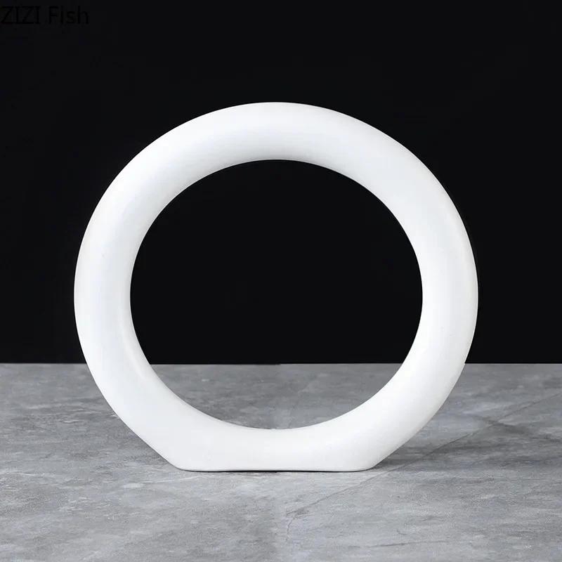 Minimalism Ceramic Circle Abstract Crafts Desk Decoration Modern Artwork Porcelain Ring Ornaments Home Room Aesthetic Decor