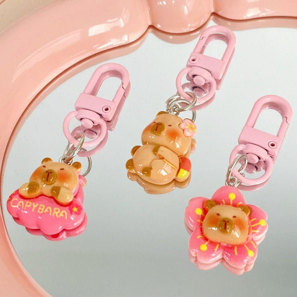 

Oriental Cherry Sakura Capybara Keychain Resin Kapibara Pendant Bag Hanging