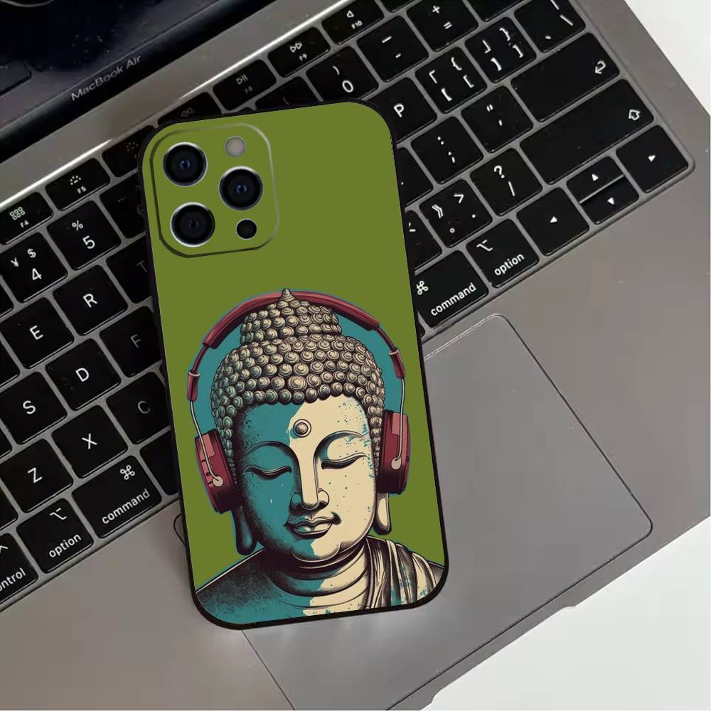 B-Buddha Art Pattern  Phone Case For iPhone 17,16,15,14,13,12,11 Plus,Pro Max,XS,Soft Silicone Black Cover