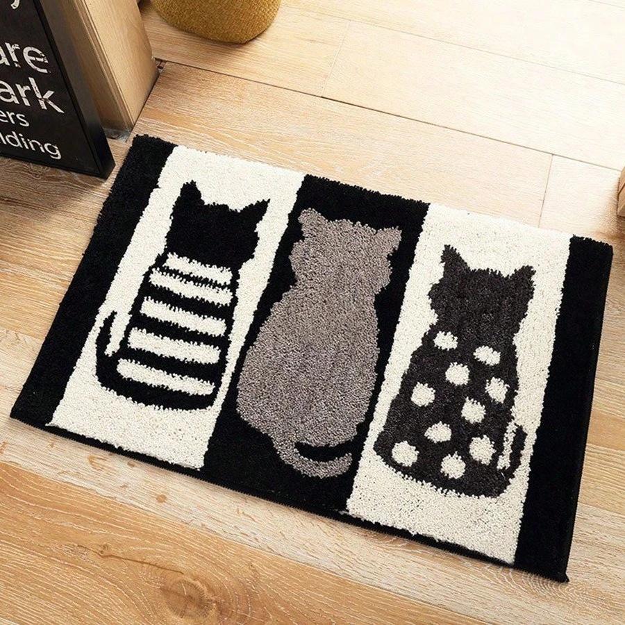 Striped Cartoon Cat Rug, Bedroom Living Room Outdoor Mat, Non-Slip Rug Home Decor Doormat Room Carpet