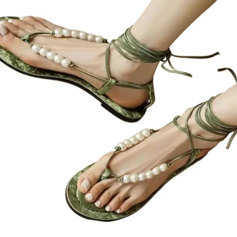 

Мода 2024 года, горячая распродажа женской обуви, женские босоножки на шнуровке до щиколотки, летние однотонные бусины, толстый каблук, открытый носок, повседневные римские сандалии-ремешки 40 зелёный