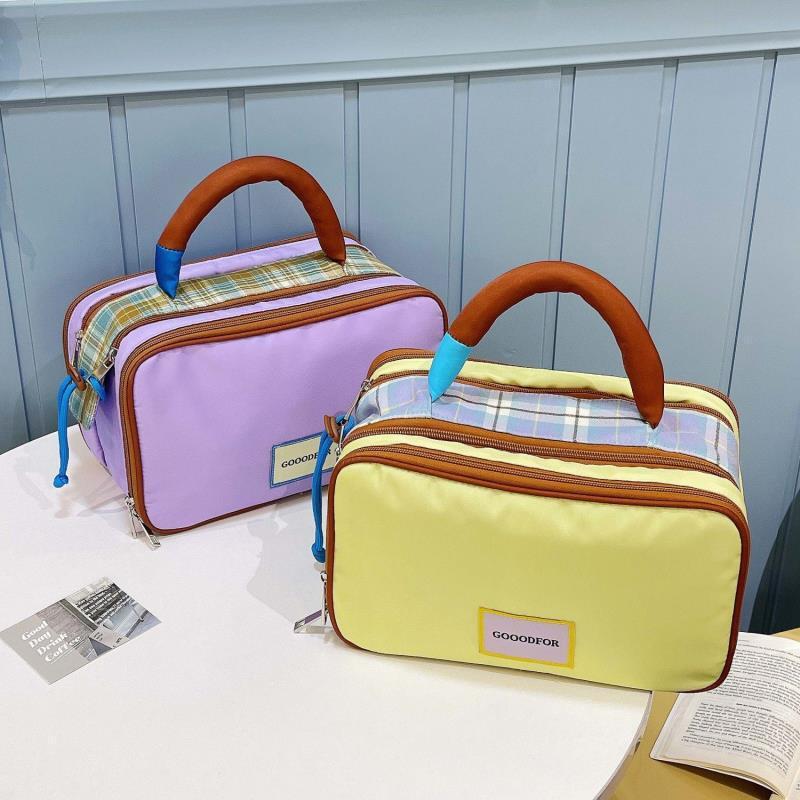 Korean Color Block Large Capacity Travel Makeup and Toiletry Bag